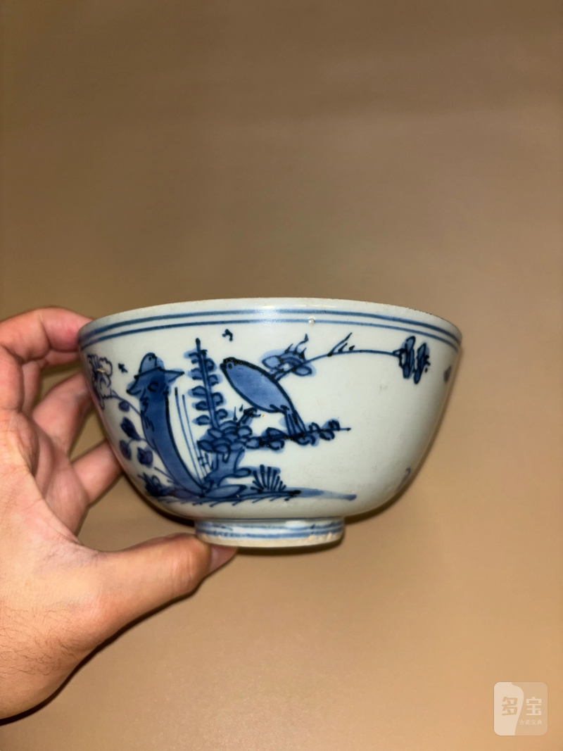 明晚期 青花花鸟纹碗 - 图5